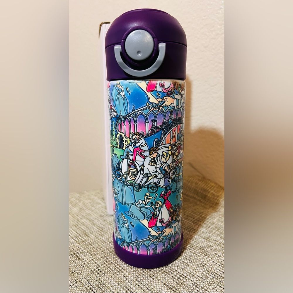 Cinderella Tumbler – 12 oz Hand-Drawn Design, Purple Lid & Straw – NEW
